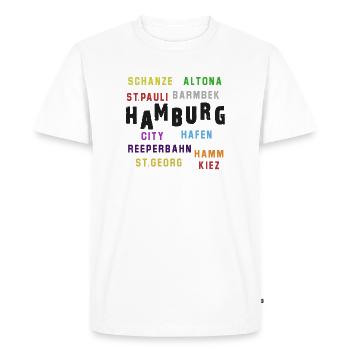 Collage typographique du quartier de Hambourg - T-shirt Premium bio Homme - blanc - Devant - Nico (187cm)