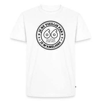 66 ans je ne vieillis pas je m'améliore - T-shirt Premium bio Homme - blanc - Devant - Nico (187cm)