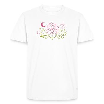 Lotus with Moon, Yin Yang and Sun, infinity - Men's Premium Organic T-Shirt - white - Front - Nico (187cm)