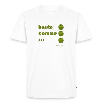 Haute Comme Trois Pommes Humour - T-shirt Premium bio Homme - blanc - Devant - Nico (187cm)