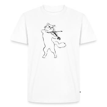 Chat avec violon - T-shirt Premium bio Homme - blanc - Devant - Nico (187cm)
