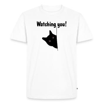 Le chat noir te regarde! - T-shirt Premium bio Homme - blanc - Devant - Nico (187cm)