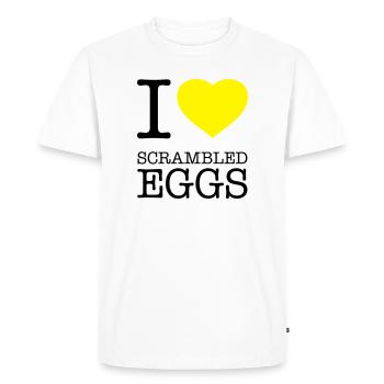 I LOVE SCRAMBLED EGGS Rührei - Men's Premium Organic T-Shirt - white - Front - Nico (187cm)