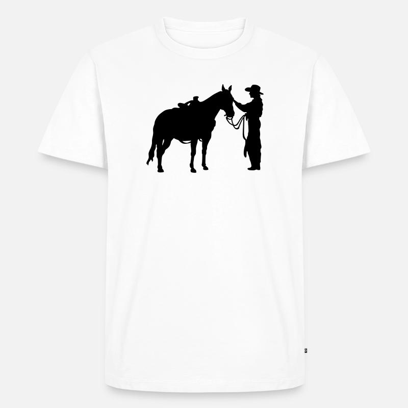 Frau mit Pferd - Männer Premium Bio T-Shirt - Weiß