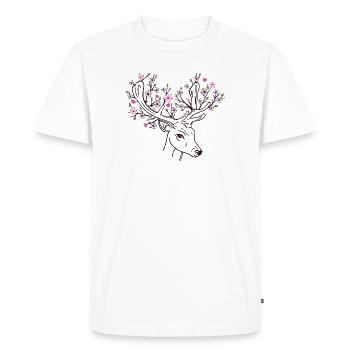 Chevreuil cerf fleur fleur floral printemps - T-shirt Premium bio Homme - blanc - Devant - Nico (187cm)