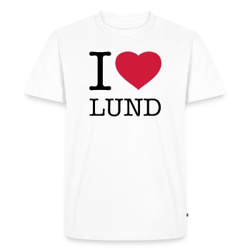 I LOVE LUND Suède - T-shirt Premium bio Homme - blanc - Devant - Nico (187cm)