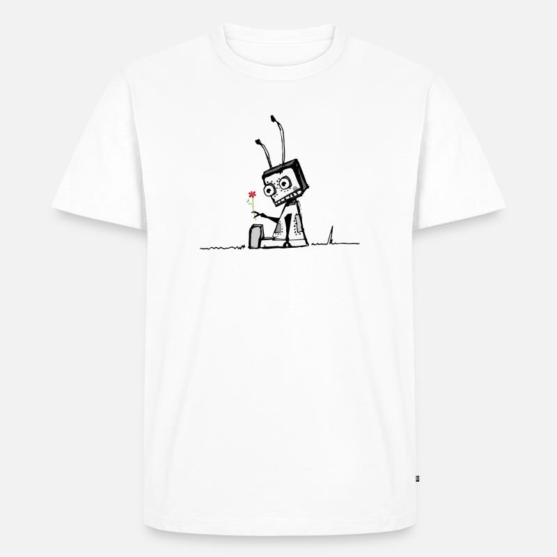 Roboter mit einer Blume - Männer Premium Bio T-Shirt - Weiß