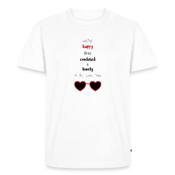 Happy Free Confused & Lonely - Men's Premium Organic T-Shirt - white - Front - Nico (187cm)