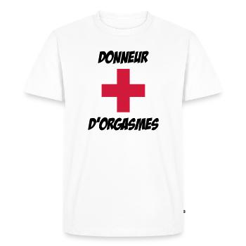 Donneur d'orgasmes ! - T-shirt Premium bio Homme - blanc - Devant - Nico (187cm)