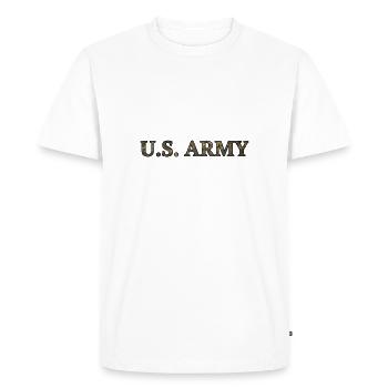 Police de caractères de camouflage militaire Typo - T-shirt Premium bio Homme - blanc - Devant - Nico (187cm)