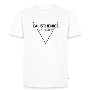 Lettrage de calisthénie avec icônes de flèches - T-shirt Premium bio Homme - blanc - Devant - Nico (187cm)