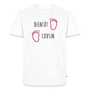 Bientôt Cousin / Cousine / Bébé / Naissance / Baby - Men's Premium Organic T-Shirt - white - Front - Nico (187cm)