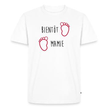 Bientôt Mamie - Mamy - Naissance - Bébé - Enfant - T-shirt Premium bio Homme - blanc - Devant - Nico (187cm)
