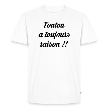 Tonton - Oncle - Neveu - Nièce - Bébé - Naissance - T-shirt Premium bio Homme - blanc - Devant - Nico (187cm)