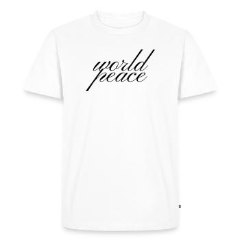 World Peace Inspirational Script T Shirt - Men's Premium Organic T-Shirt - white - Front - Nico (187cm)
