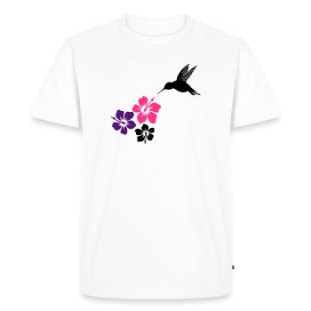Colibri avec des fleurs d'hibiscus - T-shirt Premium bio Homme - blanc - Devant - Nico (187cm)