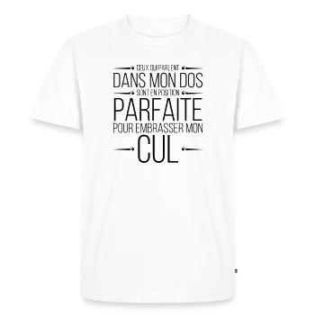 Ceux qui parlent dans mon dos - T-shirt Premium bio Homme - blanc - Devant - Nico (187cm)