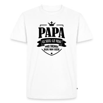 Papa - Fête des Pères - Anniversaire - Bébé - T-shirt Premium bio Homme - blanc - Devant - Nico (187cm)