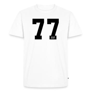77 EST – Faute de frappe audacieuse et style de fond de teint - T-shirt Premium bio Homme - blanc - Devant - Nico (187cm)
