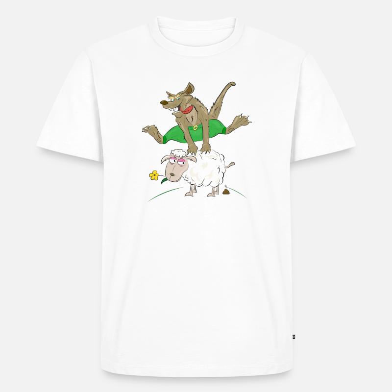 Wolf springt über das Schaf - Wolf mit Schaf - Männer Premium Bio T-Shirt - Weiß