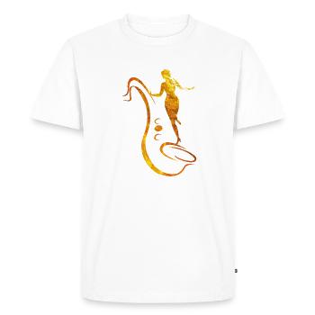 Femme et saxophone - T-shirt Premium bio Homme - blanc - Devant - Nico (187cm)