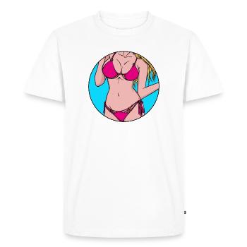 Bikini Plage Vacances Palmes Mer Caraïbes - T-shirt Premium bio Homme - blanc - Devant - Nico (187cm)