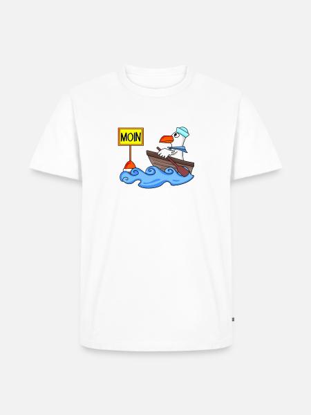 Moin Seemann Möwe Seemöwe Boot - Männer Premium Bio T-Shirt - Weiß