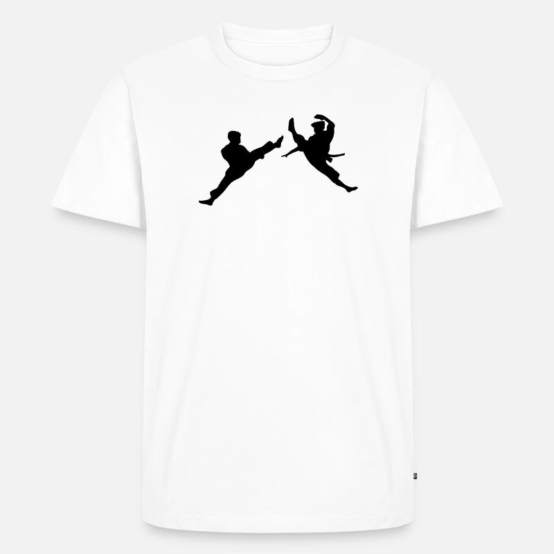 Zwei fliegende Karate-Kick oder Teakwondo-Kick - Männer Premium Bio T-Shirt - Weiß