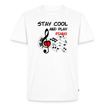 Touche de musique avec cœur et piano Restez cool - T-shirt Premium bio Homme - blanc - Devant - Nico (187cm)