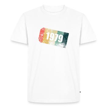 Millésime 1979 Stripe Day Grunge - T-shirt Premium bio Homme - blanc - Devant - Nico (187cm)