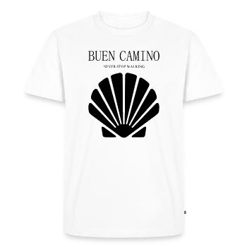 Buen Camino Hört nie auf zu gehen - Männer Premium Bio T-Shirt - Weiß - Vorne - Nico (187cm)