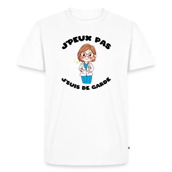 J'peux pas j'suis de garde Humour soignant cadeau - T-shirt Premium bio Homme - blanc - Devant - Nico (187cm)