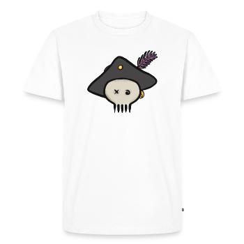 Crâne de pirate avec chapeau à plumes - T-shirt Premium bio Homme - blanc - Devant - Nico (187cm)