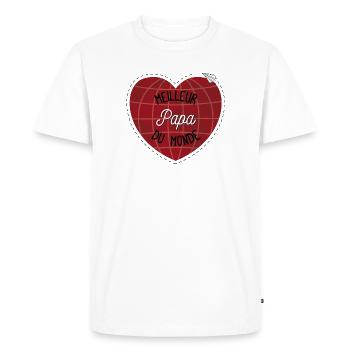 Cœur globe Papa du Monde - T-shirt Premium bio Homme - blanc - Devant - Nico (187cm)