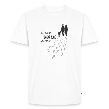 Chien - NE JAMAIS MARCHER SEUL, Homme Femme, Promenade - T-shirt Premium bio Homme - blanc - Devant - Nico (187cm)
