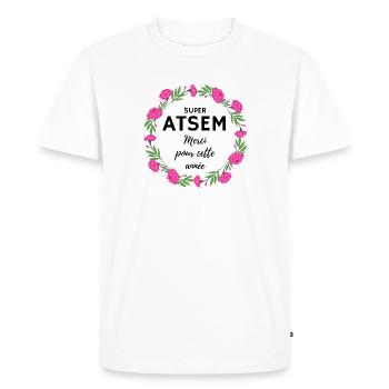 Super Atsem Merci pour cette année fleurs rose - T-shirt Premium bio Homme - blanc - Devant - Nico (187cm)