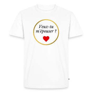 veux tu m'épouser ? - coeur rouge et anneau - T-shirt Premium bio Homme - blanc - Devant - Nico (187cm)