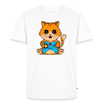 Gamer Cat avec manette Chemise de jeu drôle - T-shirt Premium bio Homme - blanc - Devant - Nico (187cm)