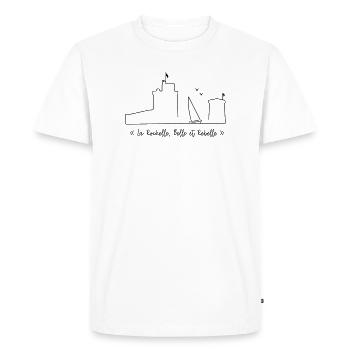 La Rochelle beige/jaune - by Nicolas Poitevin - T-shirt Premium bio Homme - blanc - Devant - Nico (187cm)