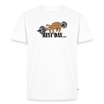 Sloth Funny Sayings Fitness Sport Gym Logo - Men's Premium Organic T-Shirt - white - Front - Nico (187cm)