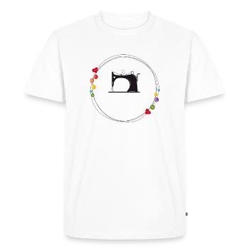 machine à coudre stylisée nostalgique avec boutons - T-shirt Premium bio Homme - blanc - Devant - Nico (187cm)