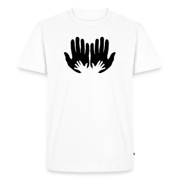 Open parents hands with children's hands - Men's Premium Organic T-Shirt - white - Front - Nico (187cm)