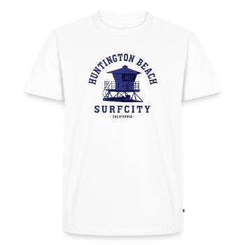 Huntington Beach – Surf City, Californie - T-shirt Premium bio Homme - blanc - Devant - Nico (187cm)