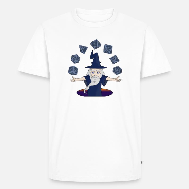 Ein Zauberer mit schwebenden Würfeln - Männer Premium Bio T-Shirt - Weiß
