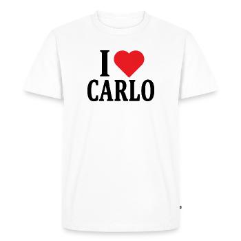 T-shirt J’adore Carlo t-shirt idée cadeau - T-shirt Premium bio Homme - blanc - Devant - Nico (187cm)