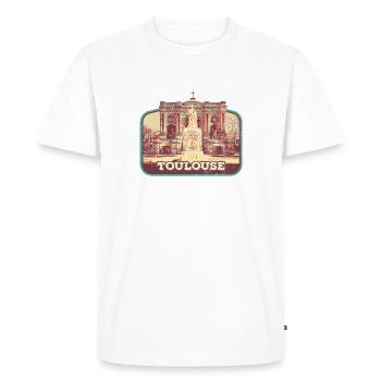 Badge retro, Toulouse France est ma ville natale - T-shirt Premium bio Homme - blanc - Devant - Nico (187cm)