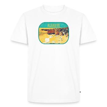 Badge retro, Algarve Portugal, plage été soleil - T-shirt Premium bio Homme - blanc - Devant - Nico (187cm)