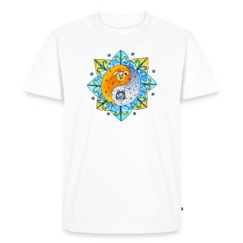 Chien de chat Mignon Yin Yang Symbole Mandala - T-shirt Premium bio Homme - blanc - Devant - Nico (187cm)