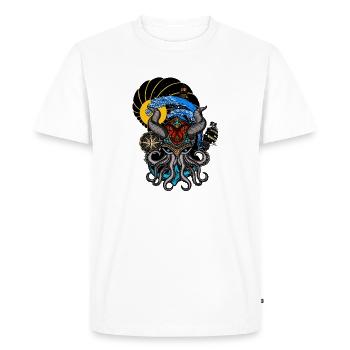Fun octopus with horns and boat - Men's Premium Organic T-Shirt - white - Front - Nico (187cm)