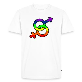 Logo hétéro de genre avec arc-en-ciel - T-shirt Premium bio Homme - blanc - Devant - Nico (187cm)